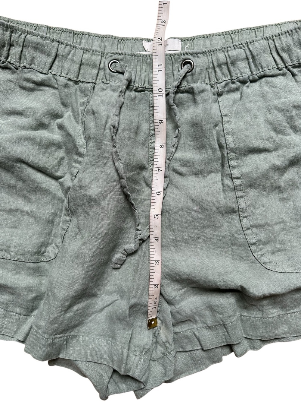 C&C California Sage Green Women's Drawstring 100% Linen Shorts - Picture 4 of 7